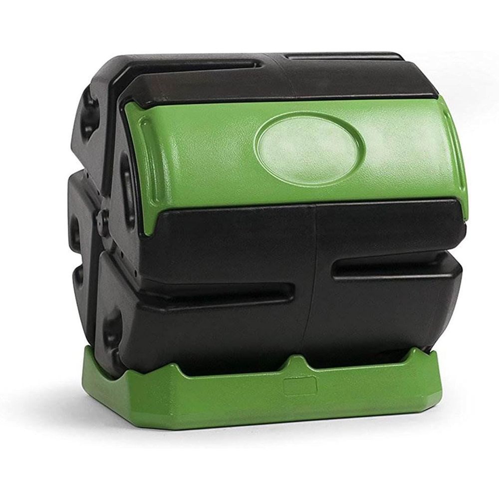 Compost Bin - ถังหมักปุ๋ยหมุนได้แบบห้องเดียวสำหรับกลางแจ้ง - ถังหมักปุ๋ยในสวนขนาด 37 แกลลอน สีดำและสีเขียว