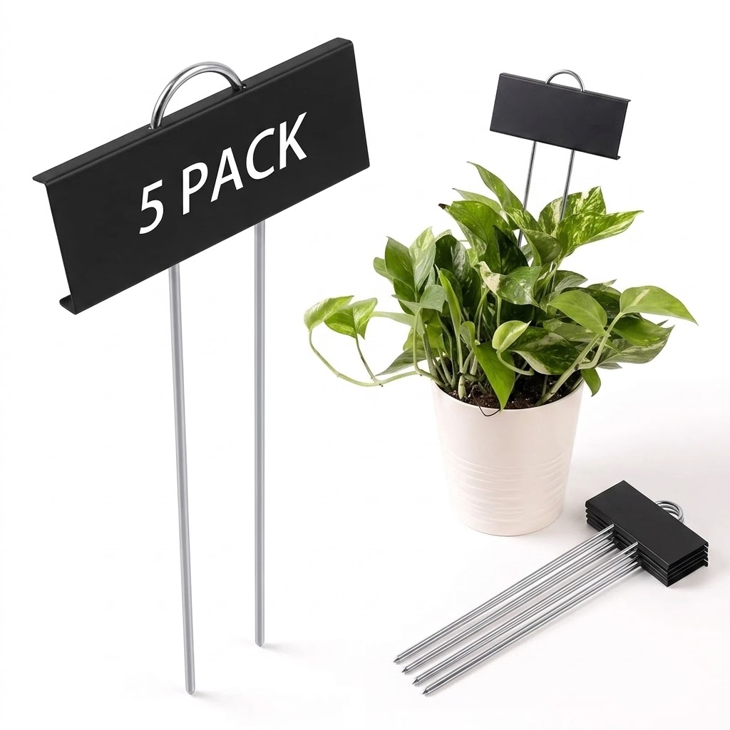 Garden Label Marker - ป้ายโลหะกันน้ำ 5 ชิ้น รูปตัว T สำหรับติดป้ายต้นไม้ในกระถาง