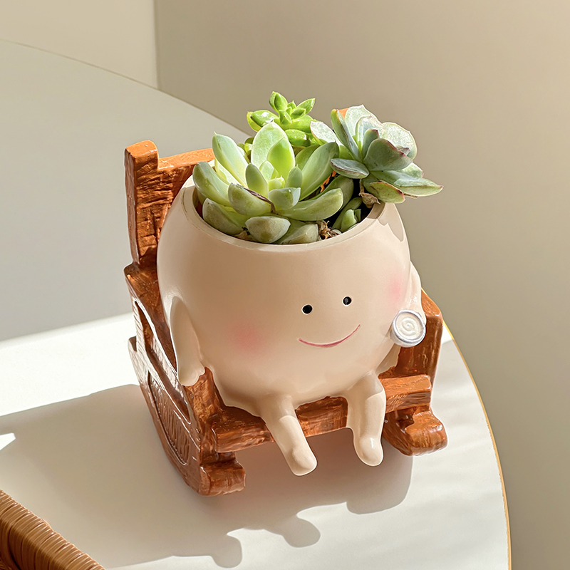 Gardening Tools Cute - กระถางต้นไม้เรซิ่นรูปผีการ์ตูนน่ารักทันสมัย รูปทรงเก้าอี้โยก สำหรับตกแต่งบ้าน สำนักงาน โต๊ะทำงาน ไอเดียของขวัญ