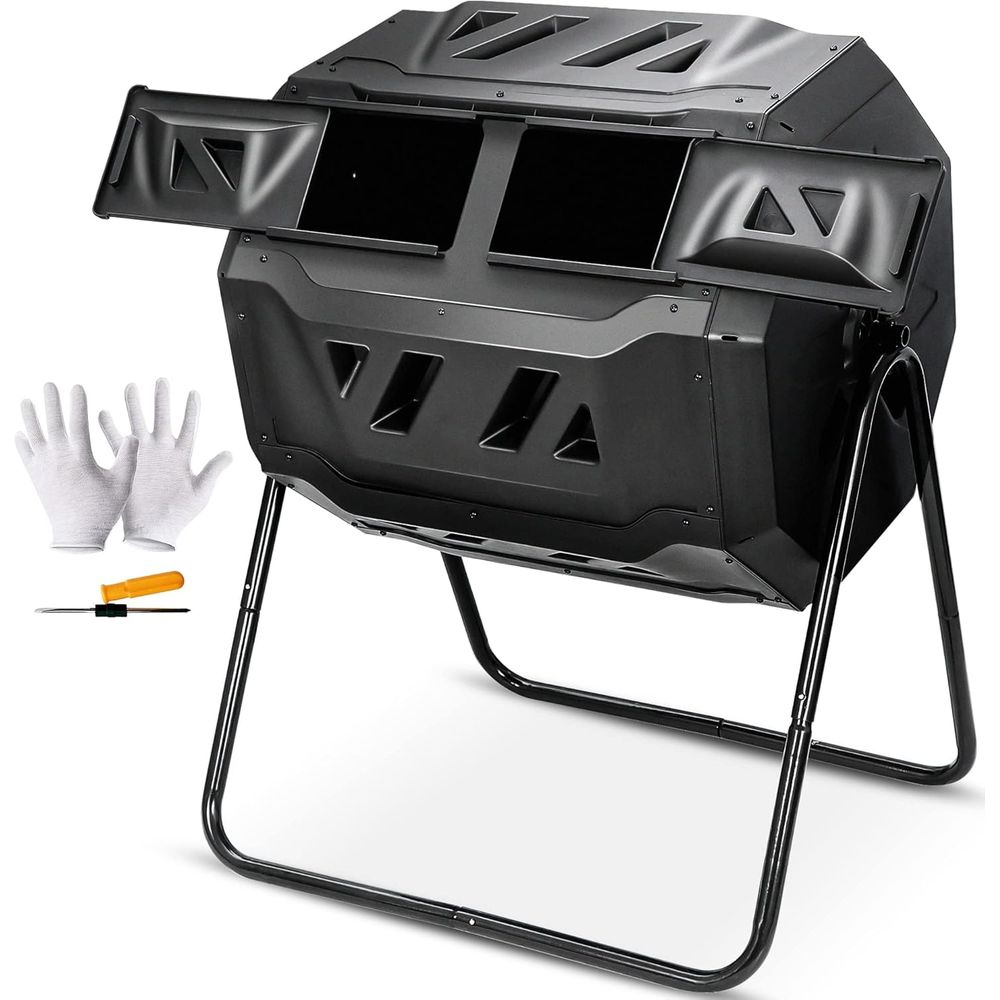 Compost Bin - ถังหมักปุ๋ยแบบหมุนขนาด 43 แกลลอน สองช่อง ปลอดสาร BPA