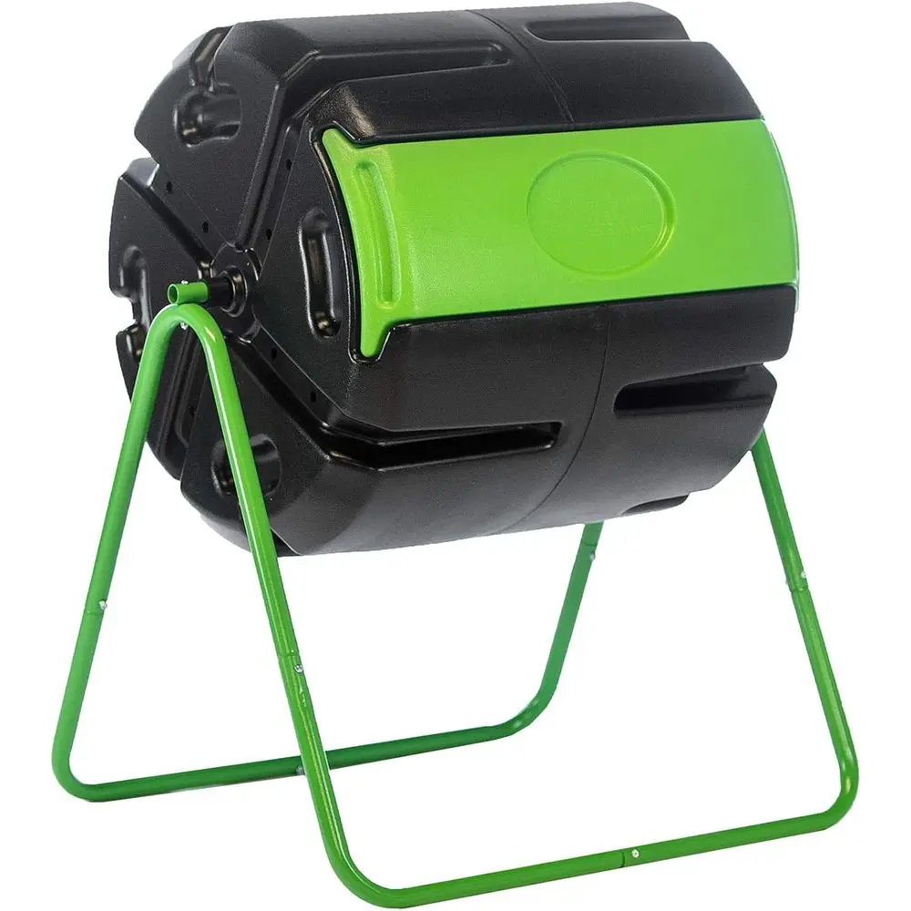 Compost Bin - ถังหมักปุ๋ยแบบหมุนกลางแจ้งแบบช่องเดียว - ถังหมักปุ๋ยในสวนขนาด 37 แกลลอน สีดำและเขียว