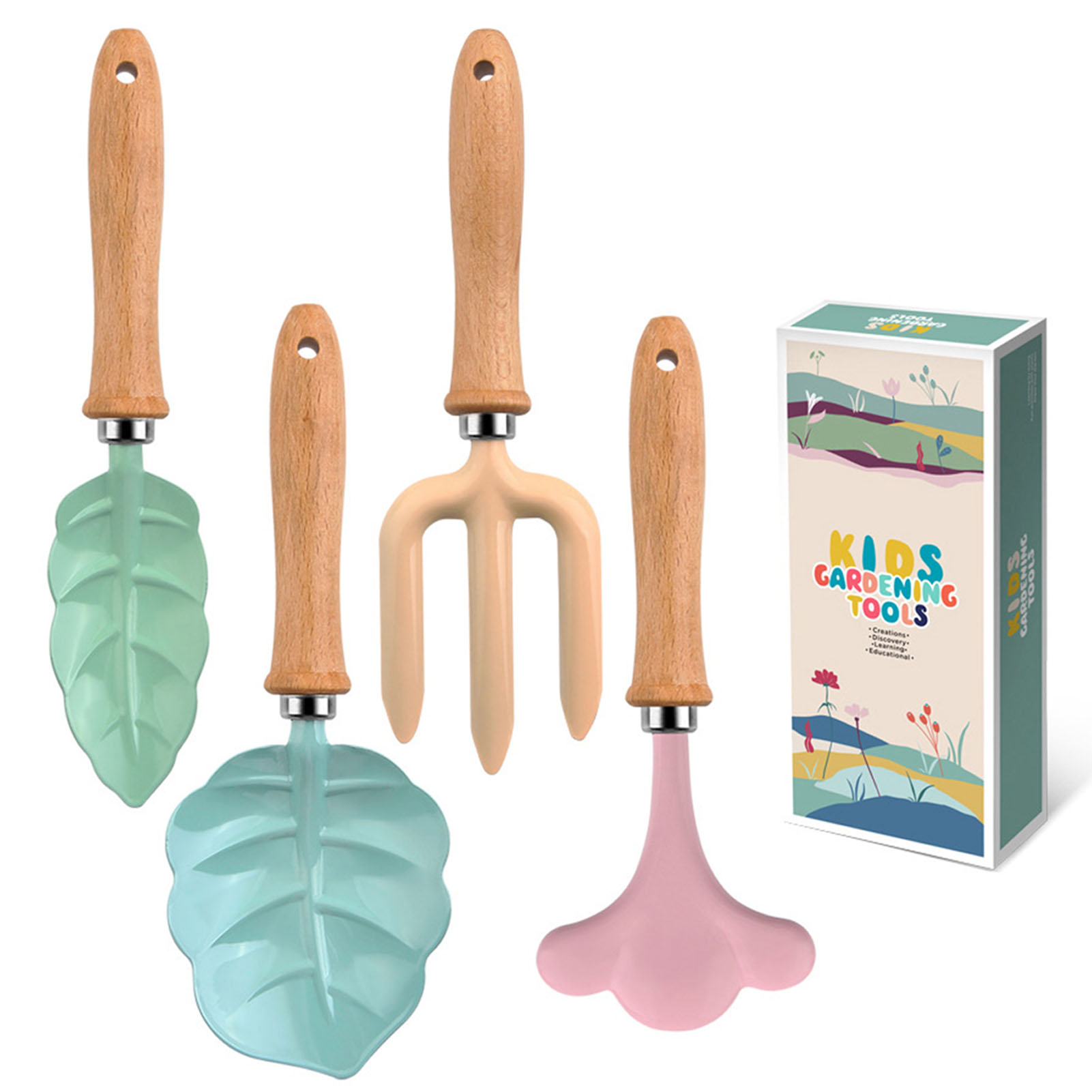 Gardening Tools Cute - ชุดเครื่องมือทำสวนเล็กๆน้อยๆเครื่องมือที่มีสีสันปลอดภัยพร้อมพลั่วมือไม้ชุดส้อมคราดของขวัญทำสวนสำหรับเด็กเด็กผู้หญิง