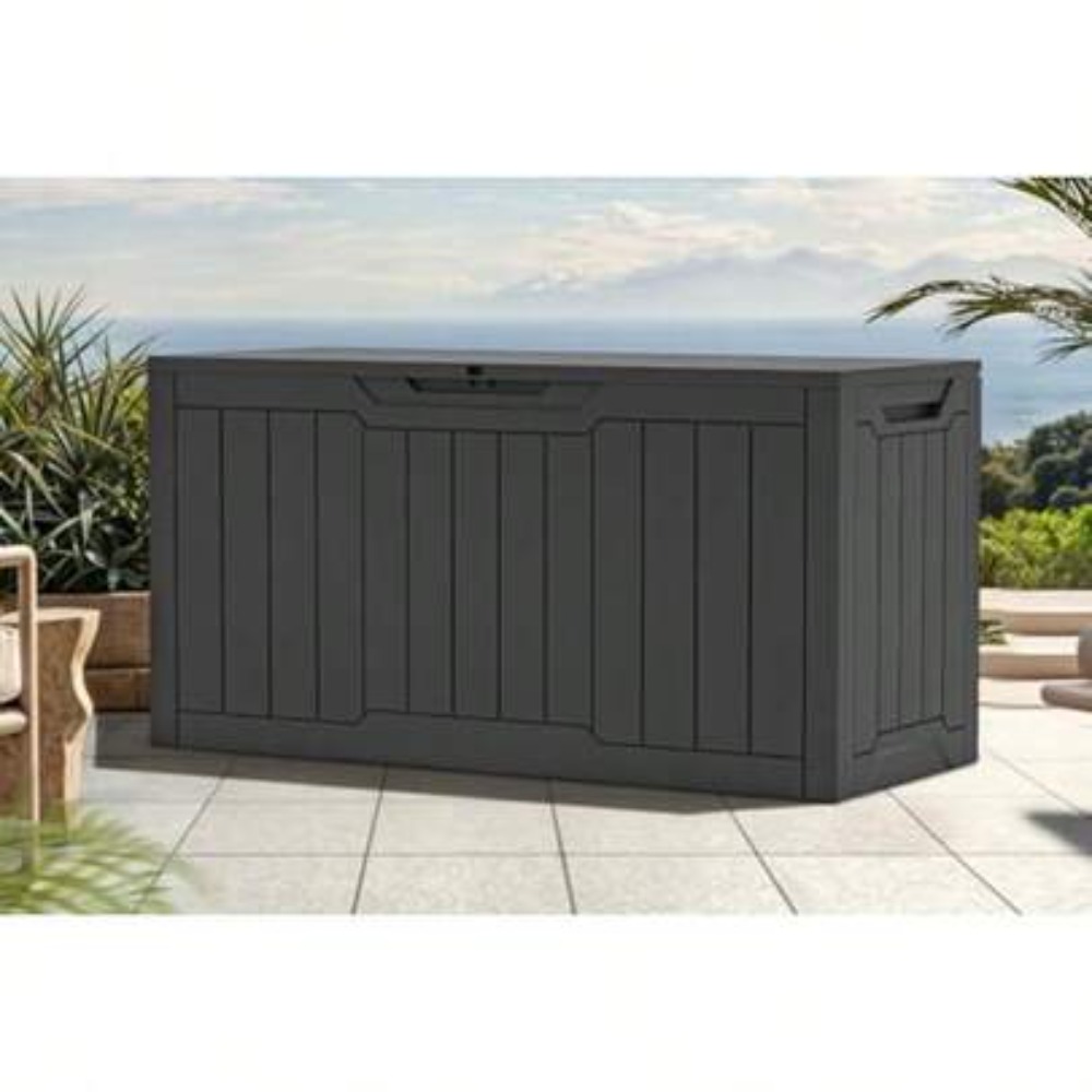 Gardening Tools Storage - กล่องเก็บของกันน้ำขนาด 80 แกลลอน พร้อมกุญแจล็อค วัสดุเรซิน สำหรับเก็บของกลางแจ้ง
