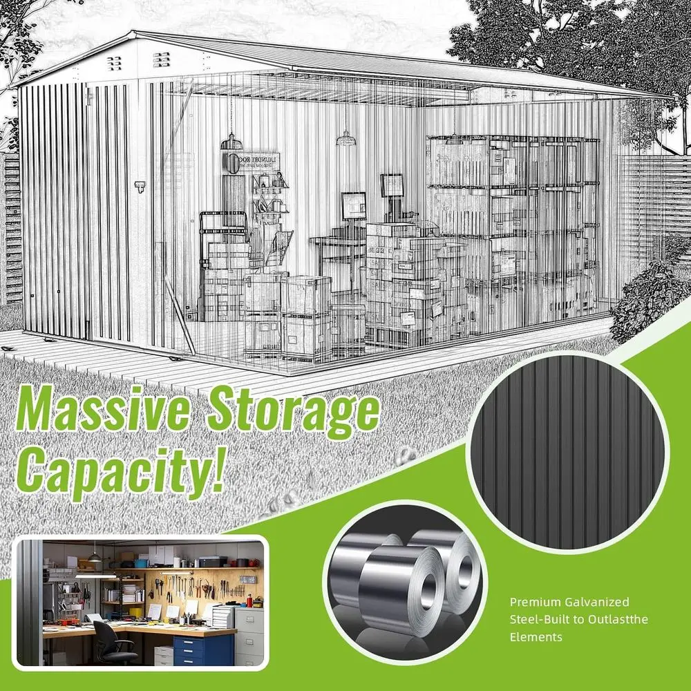 โรงเก็บของโลหะกลางแจ้งที่ทนทาน - Gardening Tools Storage บทวิจารณ์และราคา
