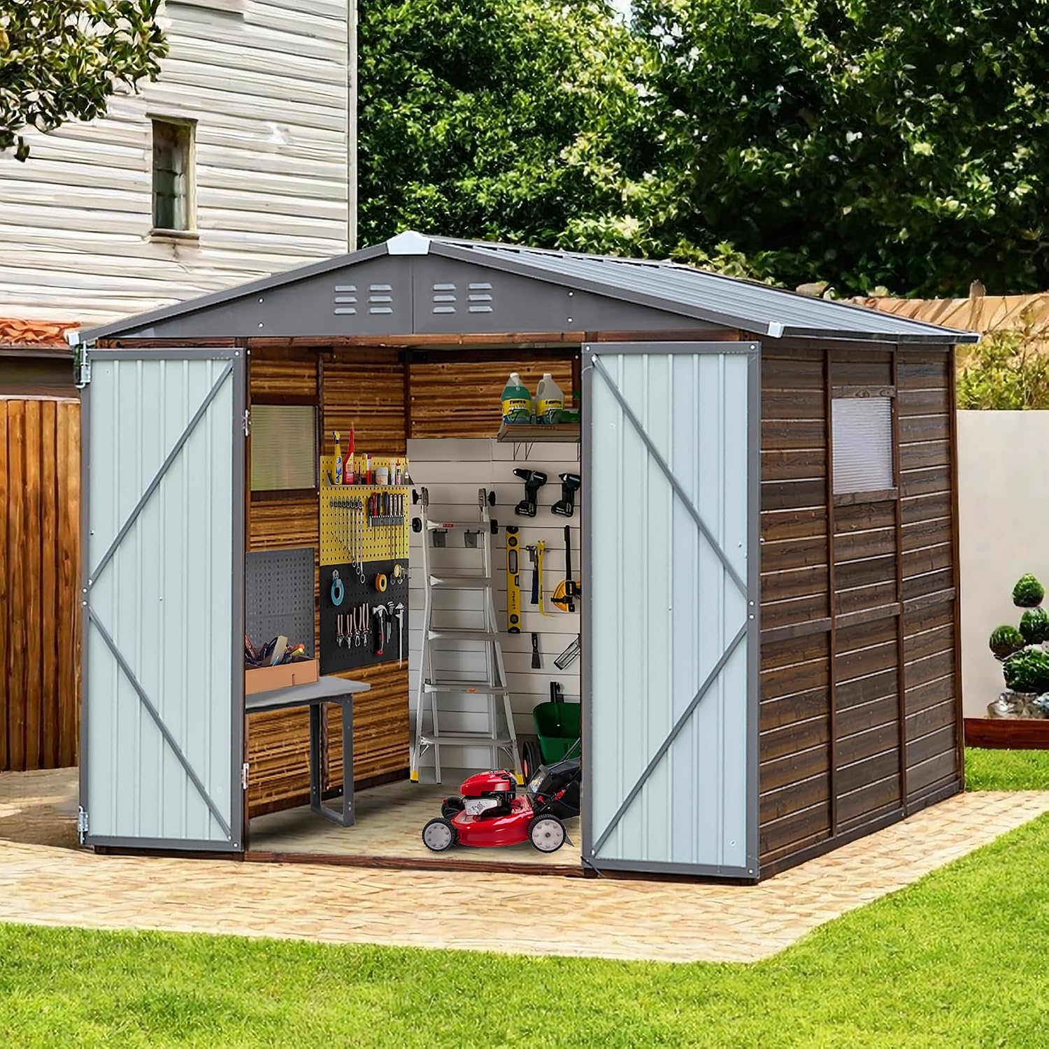 โรงเก็บของกลางแจ้งขนาด 8x8 ฟุต - Gardening Tools Storage บทวิจารณ์และราคา